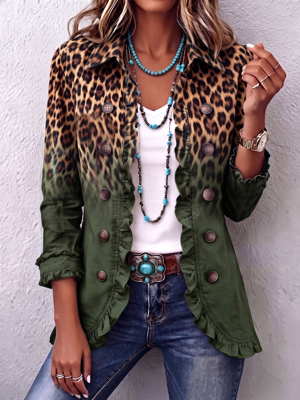 Ivana | Blazer Leopardo Sfumato con Volant
